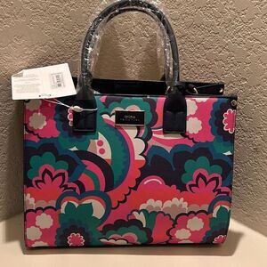 Trina Turk Floral Cloud Tote Top Handle Satchel Bag Blue Pink Bold Maximalist